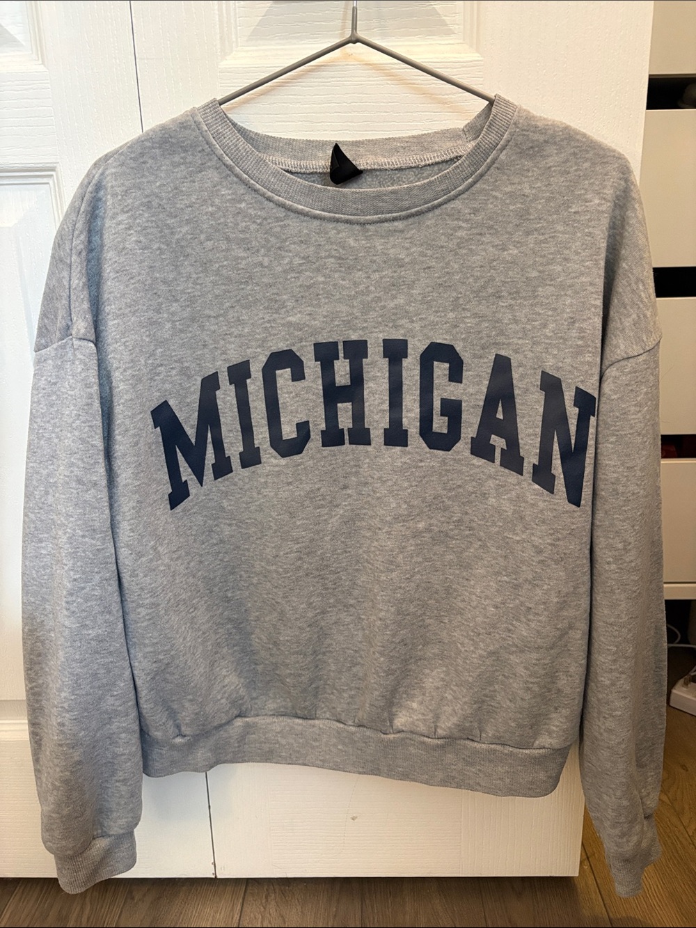 SHEIN Gray Crewneck Sweatshirt with Navy Michigan Print